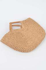 Faux Straw Wood Handle Tote Bag | Mixtshop LLC