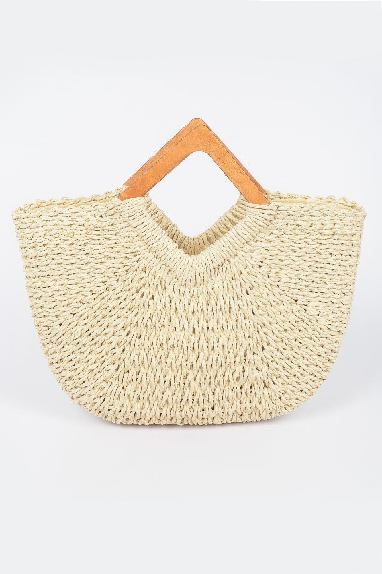 Faux Straw Wood Handle Tote Bag | Mixtshop LLC