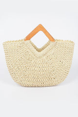 Faux Straw Wood Handle Tote Bag | Mixtshop LLC