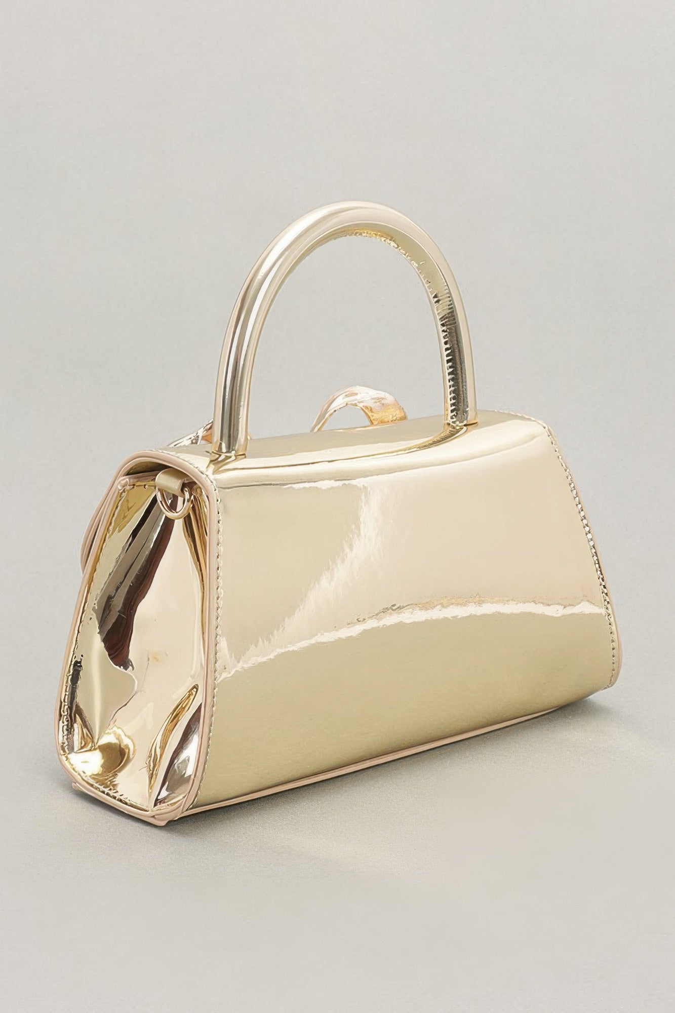 Faux Mirror Leather Ribbon Metal Top Handle Bag | Mixtshop LLC