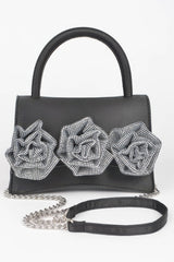 Faux Leather Rhinestone Hot Fix Flower Bag | Mixtshop LLC