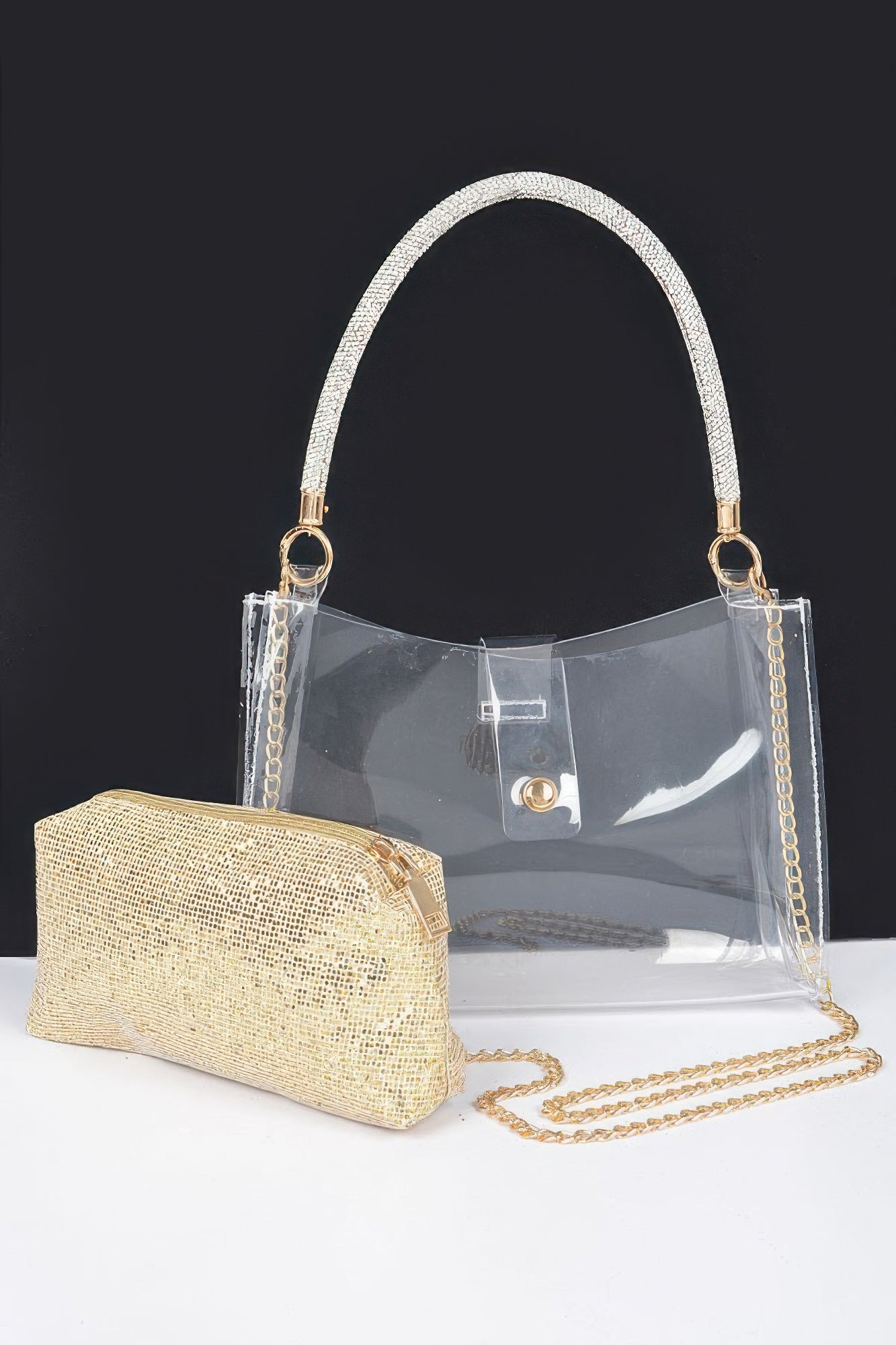 Clear Small Hobo Bag W/rhinestone Handle | Mixtshop LLC