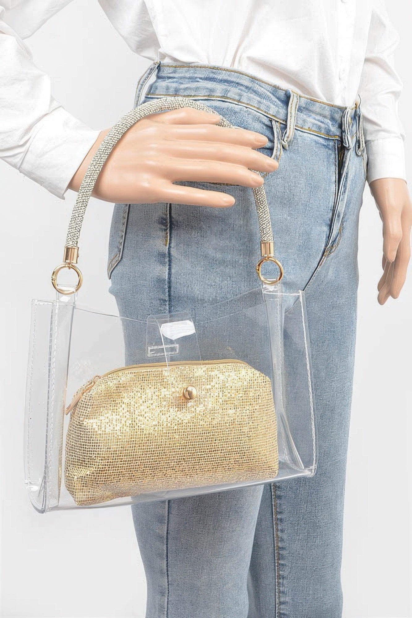 Clear Small Hobo Bag W/rhinestone Handle | Mixtshop LLC
