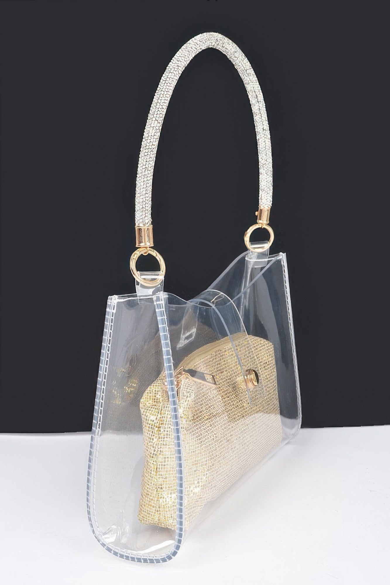 Clear Small Hobo Bag W/rhinestone Handle | Mixtshop LLC