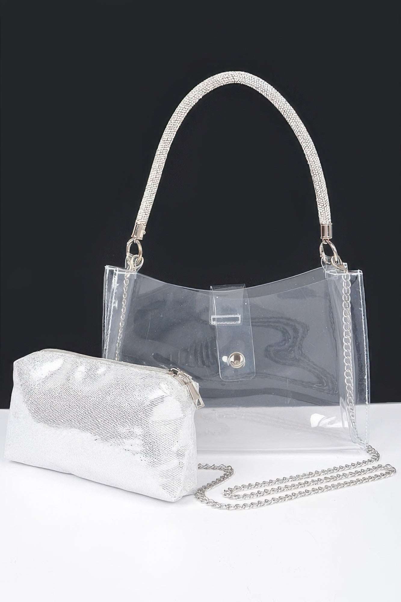 Clear Small Hobo Bag W/rhinestone Handle | Mixtshop LLC