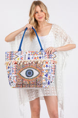 Evil Eye Boho Print Pom Pom Fringe Tote Bag | Mixtshop LLC