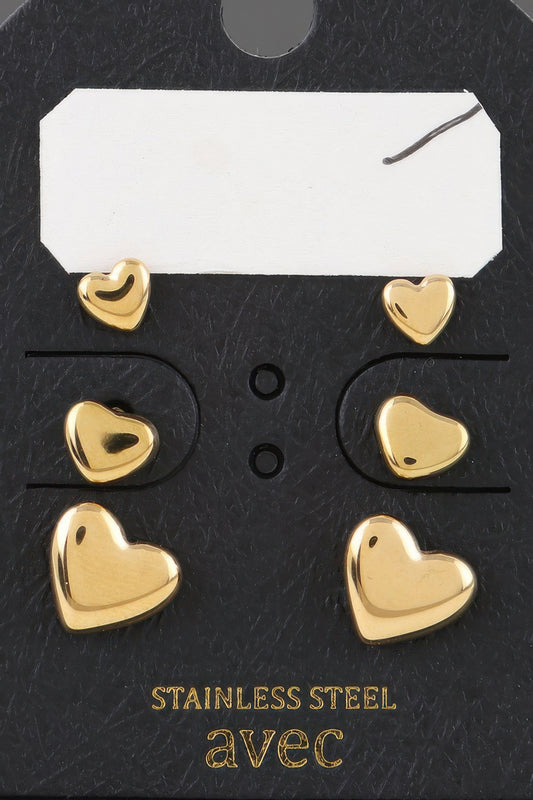 Triple Hearts Stud Earrings Set | Mixtshop LLC