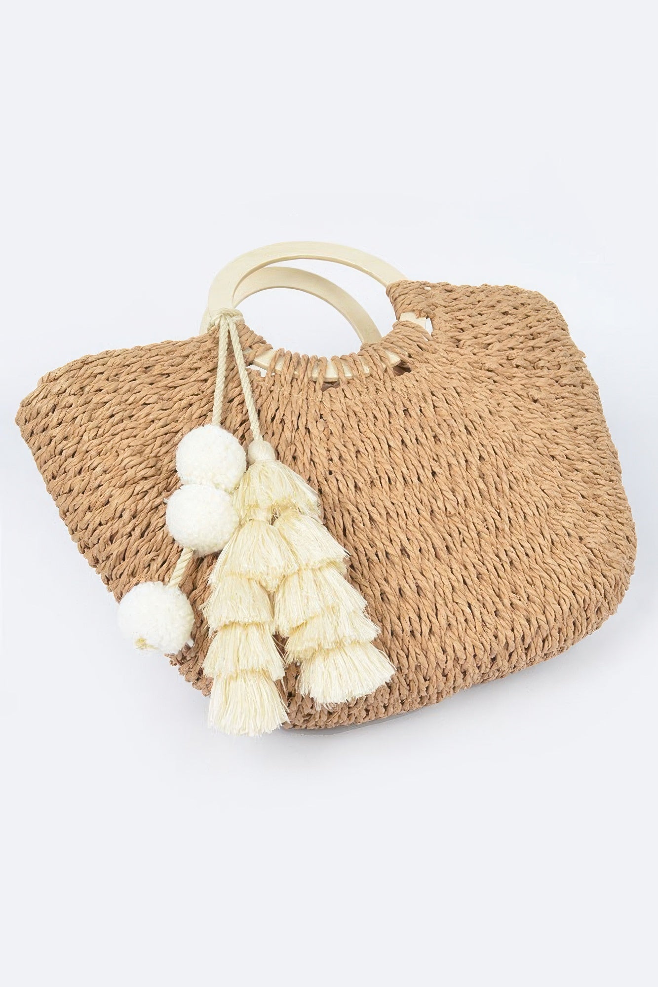 Woven Cotton Wood Handle Tote Bag | Mixtshop LLC