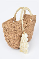 Woven Cotton Wood Handle Tote Bag | Mixtshop LLC