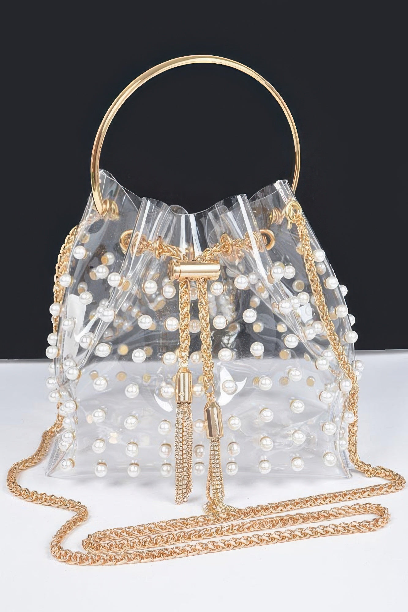 Clear Pearl Stud Bucket Bag W/chain Tassle | Mixtshop LLC