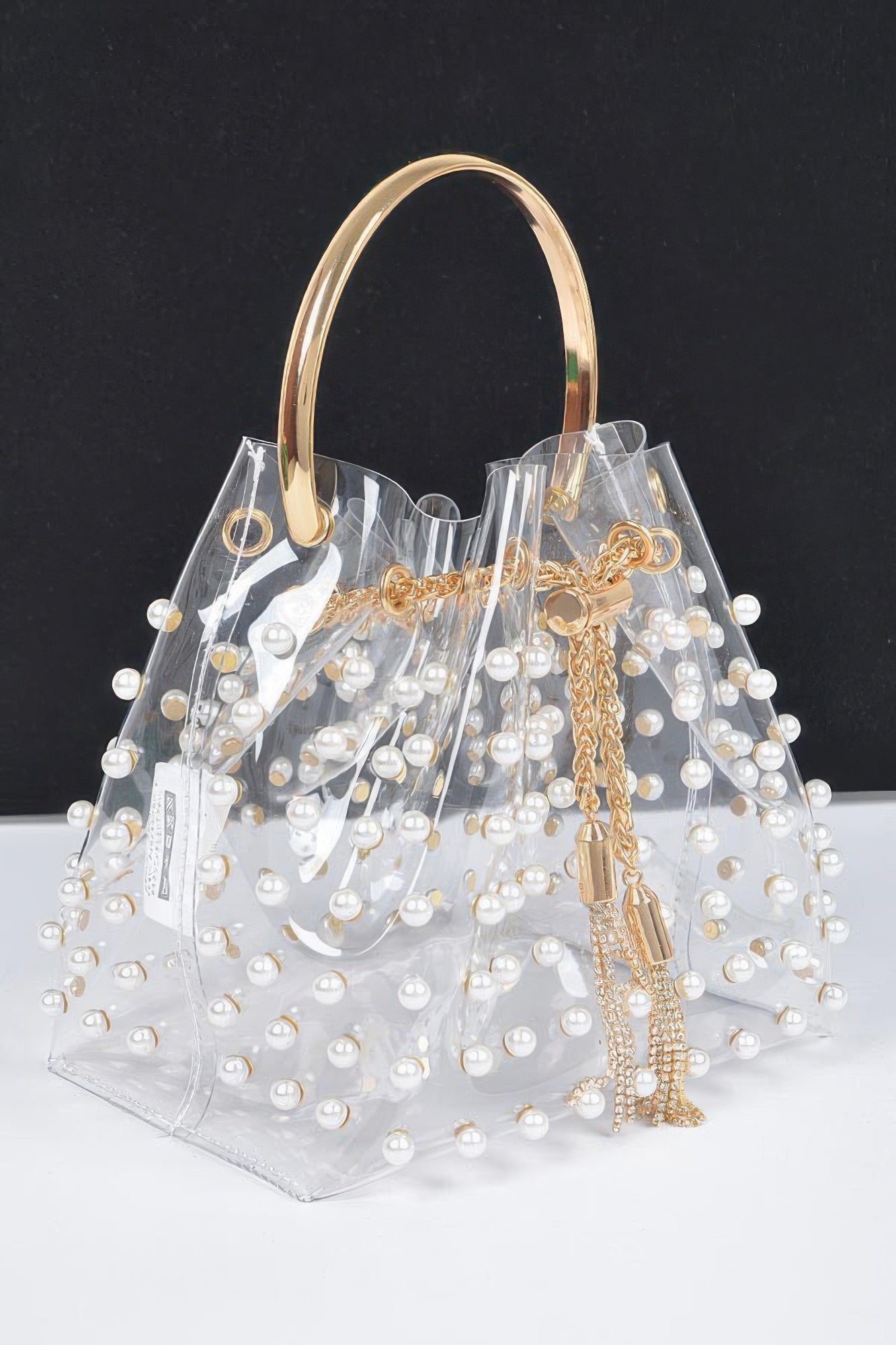 Clear Pearl Stud Bucket Bag W/chain Tassle | Mixtshop LLC