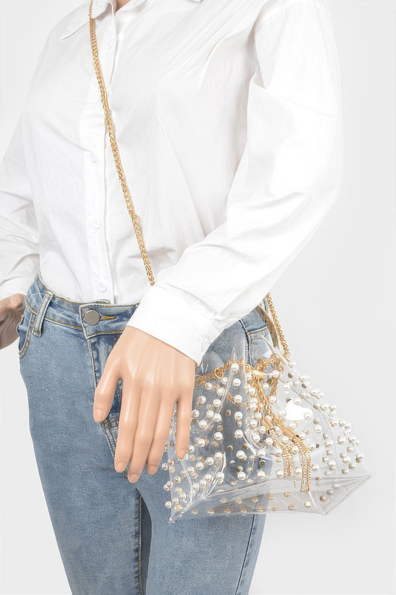 Clear Pearl Stud Bucket Bag W/chain Tassle | Mixtshop LLC