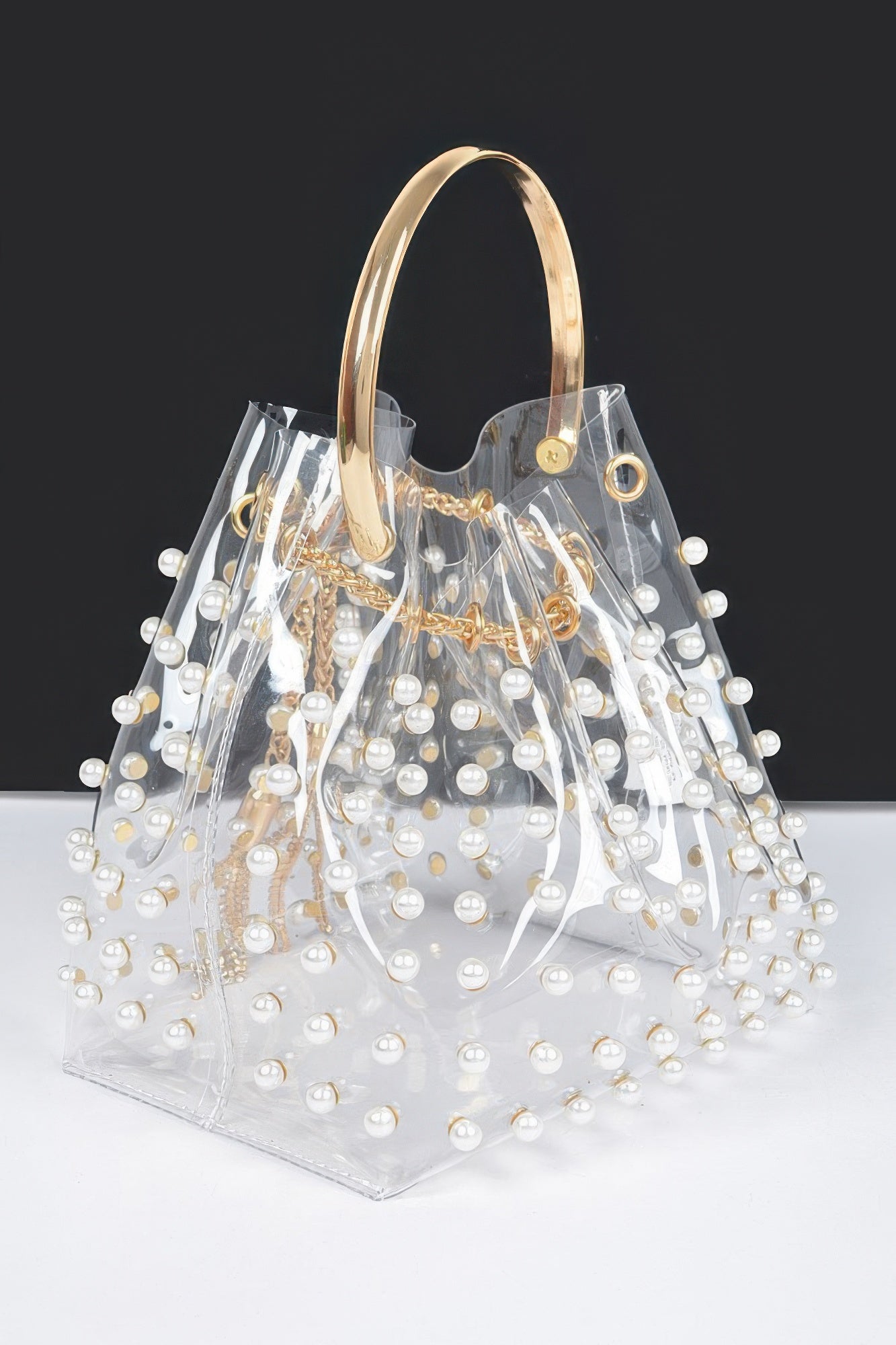 Clear Pearl Stud Bucket Bag W/chain Tassle | Mixtshop LLC