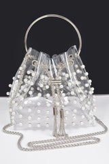 Clear Pearl Stud Bucket Bag W/chain Tassle | Mixtshop LLC