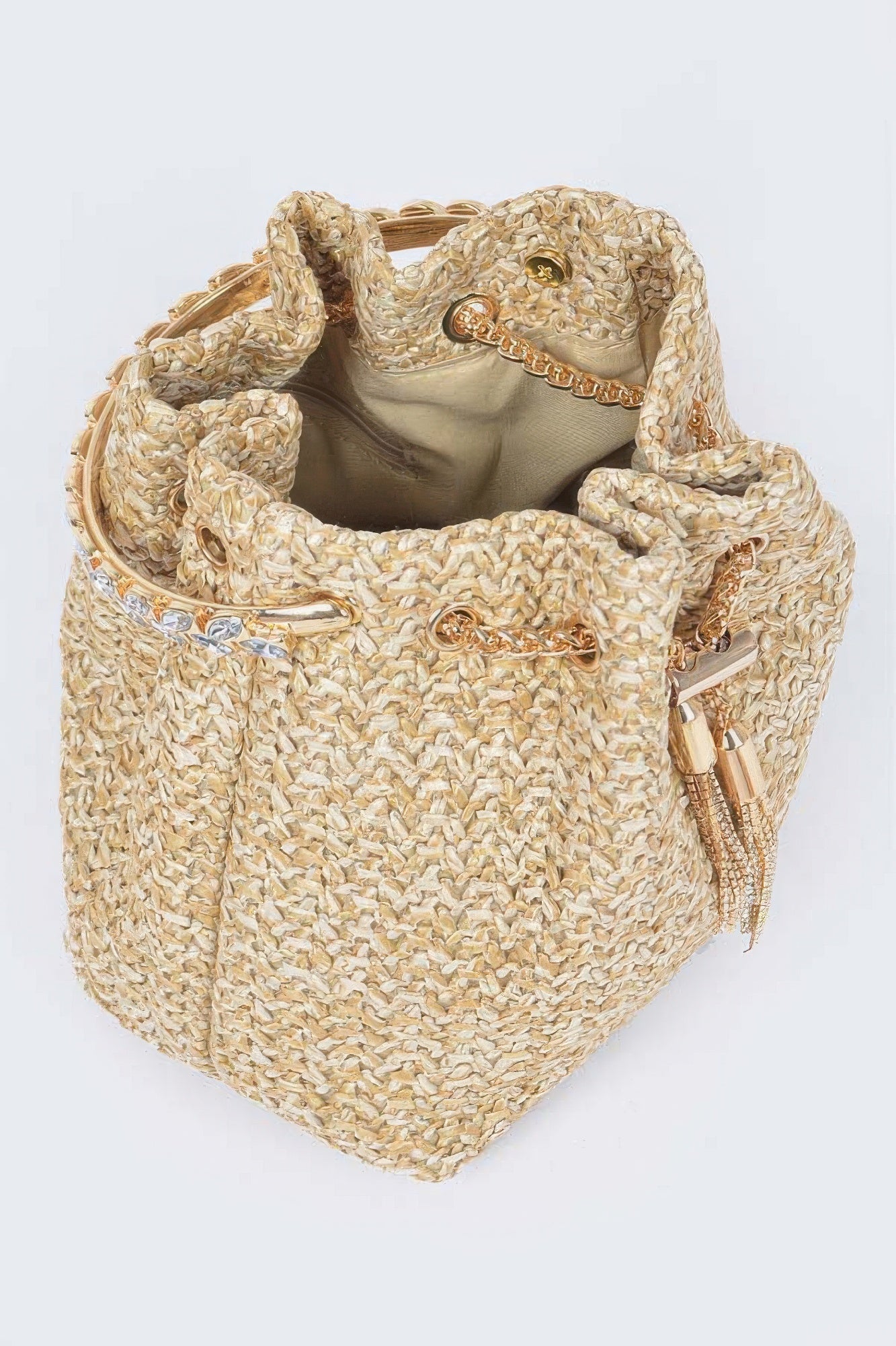 Faux Straw Bucket Bag W/stone Handle | Mixtshop LLC