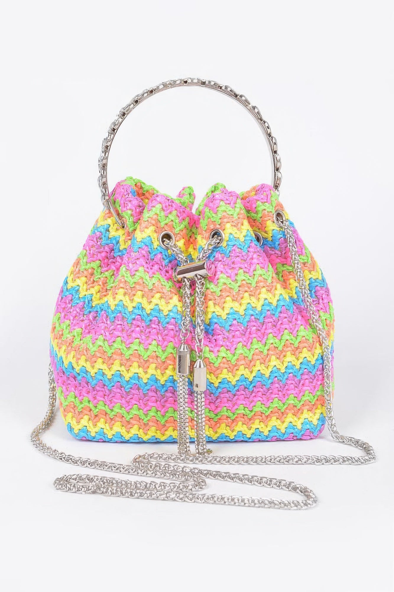 Faux Straw Bucket Bag W/stone Handle | Mixtshop LLC