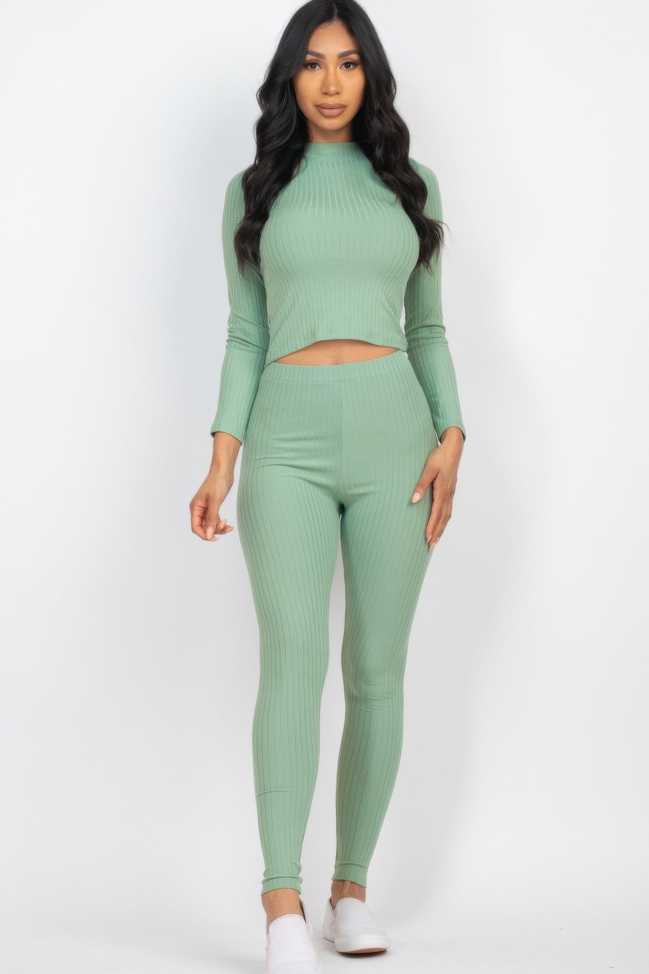 Ribbed Mock Neck Long Sleeve Top & Leggings Set | Mixtshop LLC