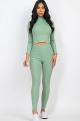 Ribbed Mock Neck Long Sleeve Top & Leggings Set | Mixtshop LLC