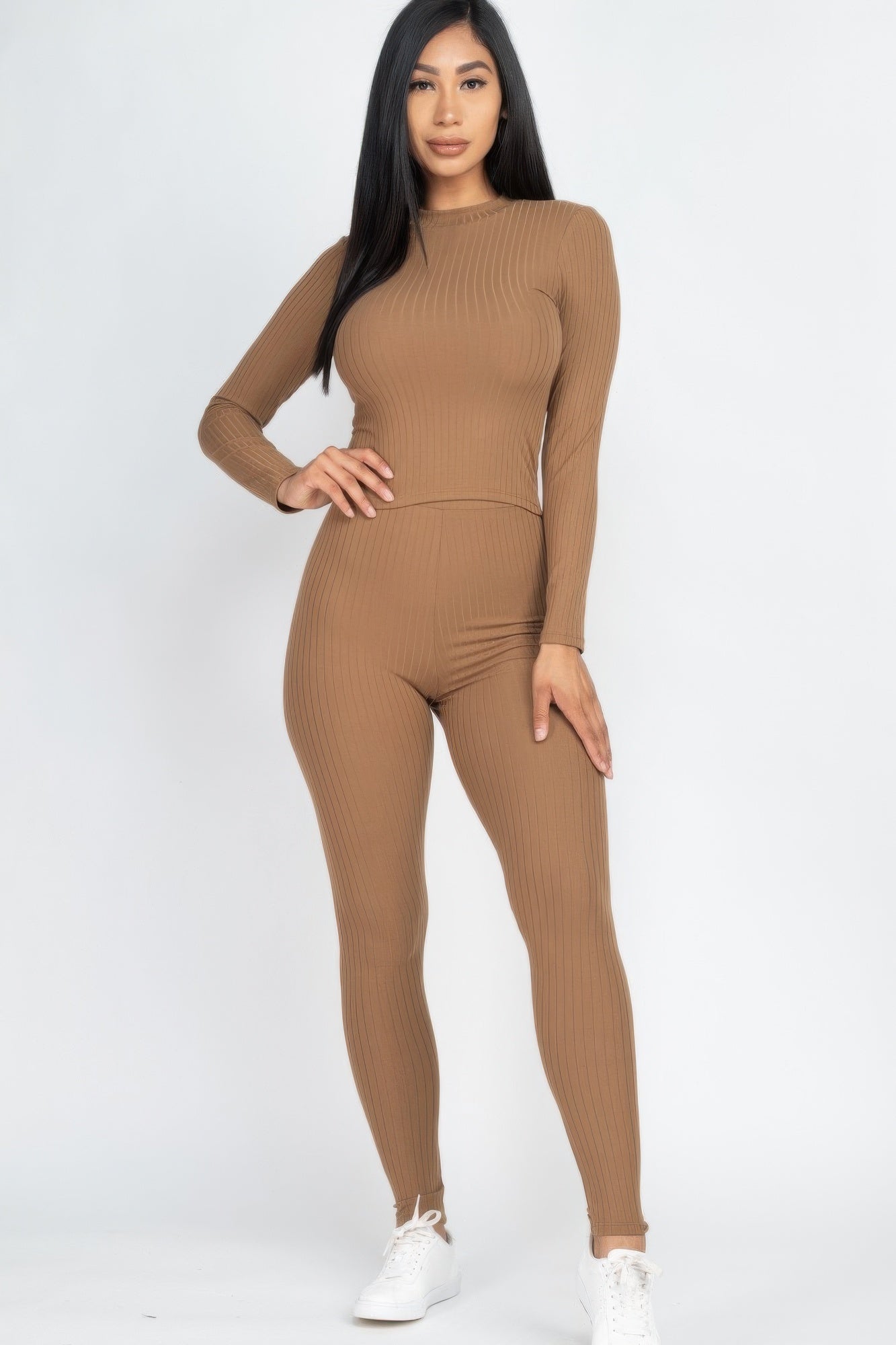 Ribbed Mock Neck Long Sleeve Top & Leggings Set | Mixtshop LLC