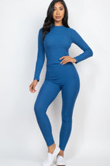Ribbed Mock Neck Long Sleeve Top & Leggings Set | Mixtshop LLC