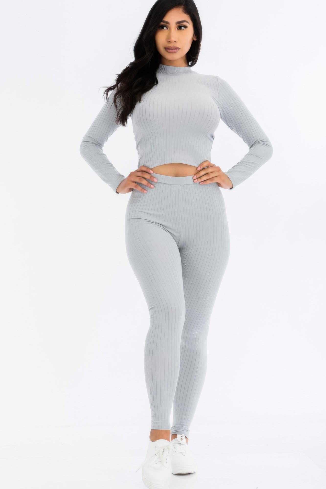Ribbed Mock Neck Long Sleeve Top & Leggings Set | Mixtshop LLC