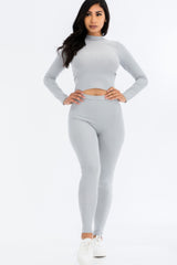 Ribbed Mock Neck Long Sleeve Top & Leggings Set | Mixtshop LLC