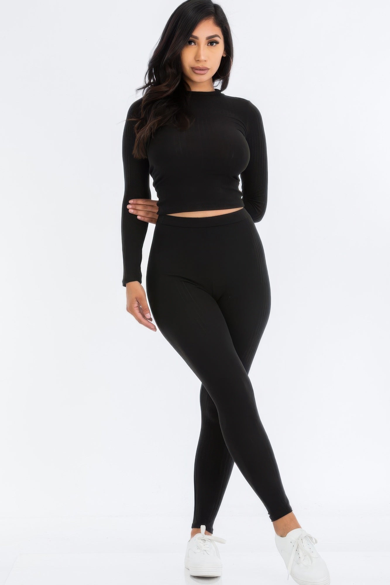 Ribbed Mock Neck Long Sleeve Top & Leggings Set | Mixtshop LLC