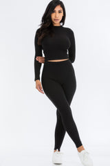 Ribbed Mock Neck Long Sleeve Top & Leggings Set | Mixtshop LLC