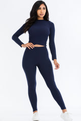 Ribbed Mock Neck Long Sleeve Top & Leggings Set | Mixtshop LLC