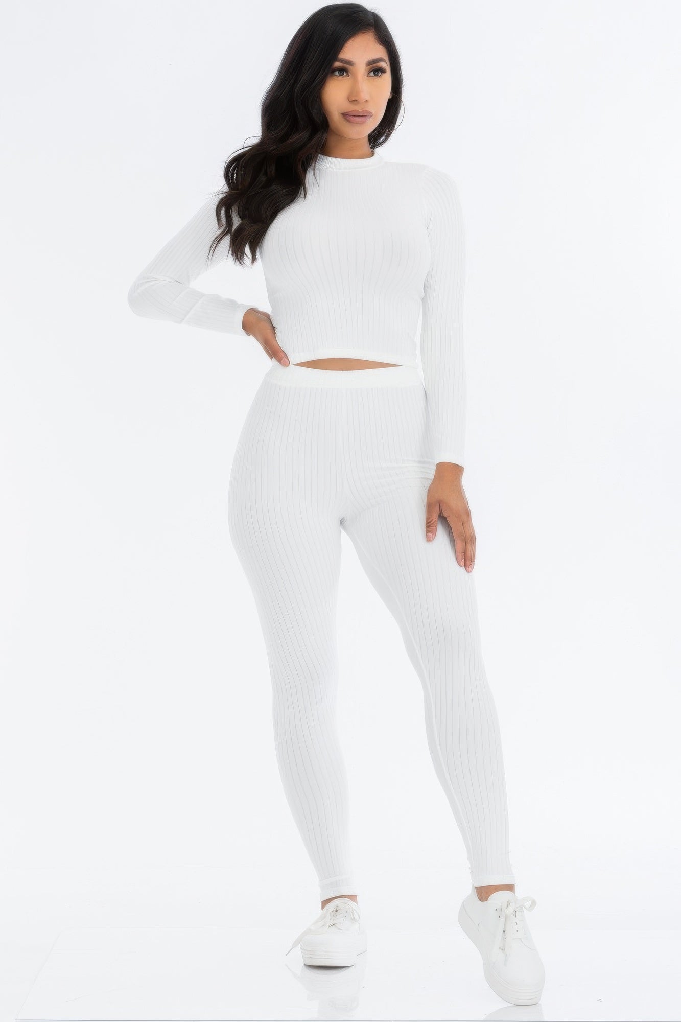 Ribbed Mock Neck Long Sleeve Top & Leggings Set | Mixtshop LLC