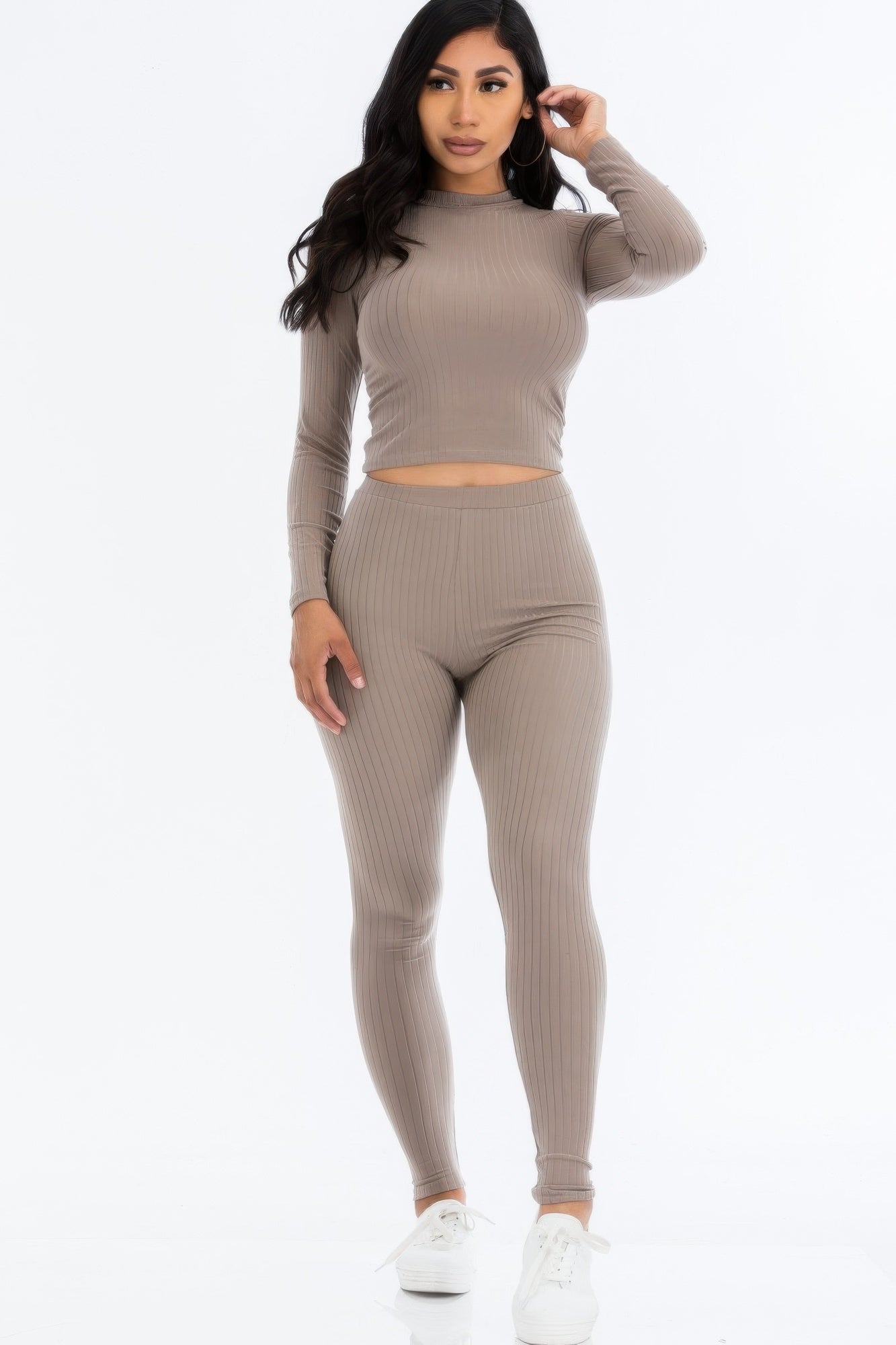 Ribbed Mock Neck Long Sleeve Top & Leggings Set | Mixtshop LLC