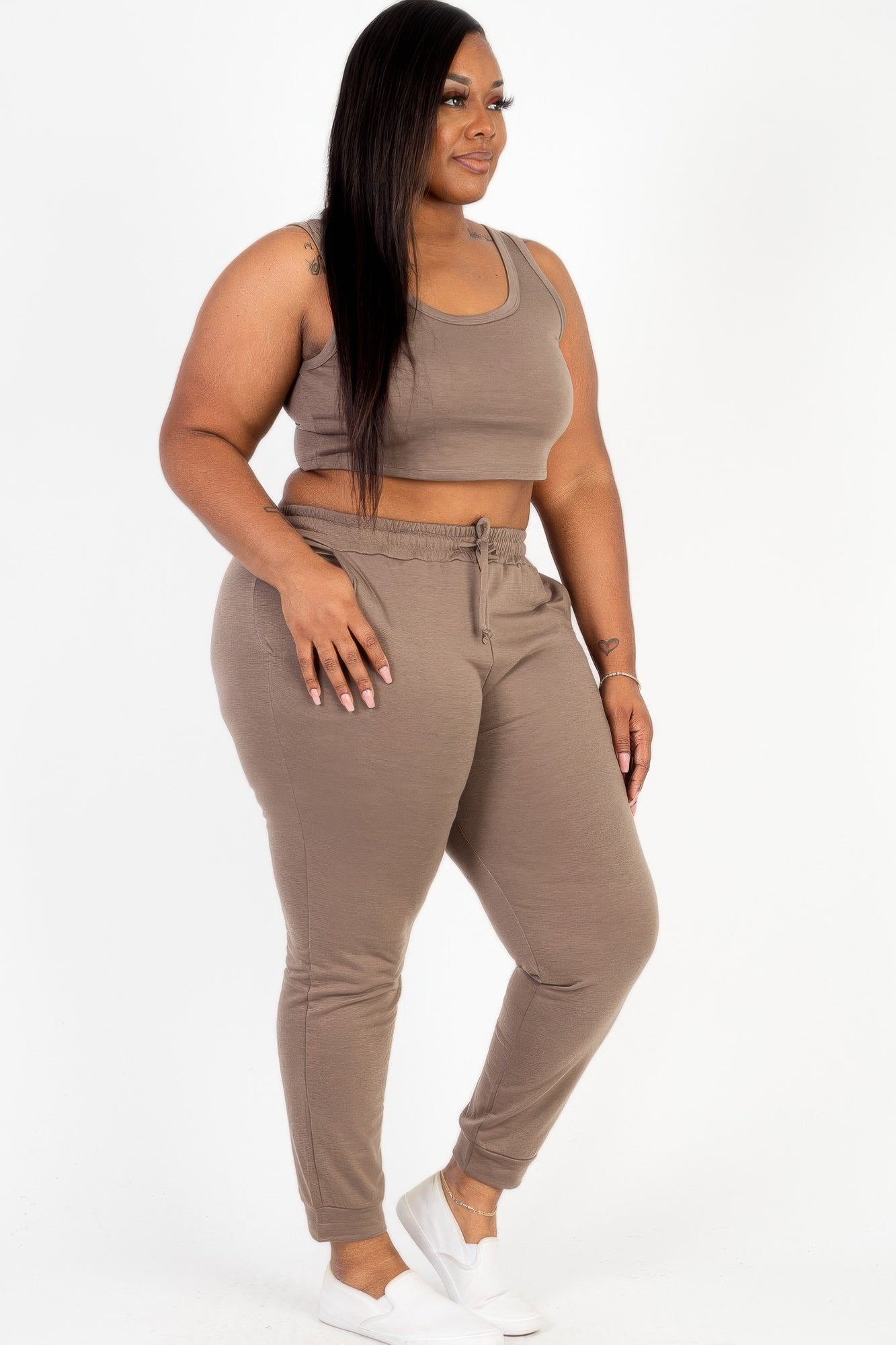 Plus Size French Terry Cropped Tank Top & Joggers Set | Mixtshop LLC