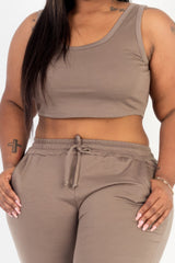 Plus Size French Terry Cropped Tank Top & Joggers Set | Mixtshop LLC