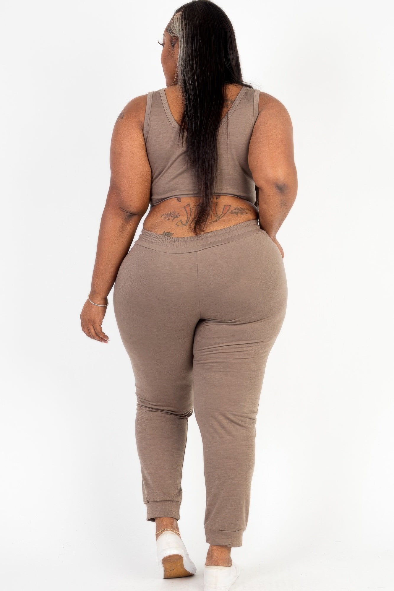 Plus Size French Terry Cropped Tank Top & Joggers Set | Mixtshop LLC
