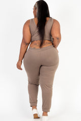 Plus Size French Terry Cropped Tank Top & Joggers Set | Mixtshop LLC