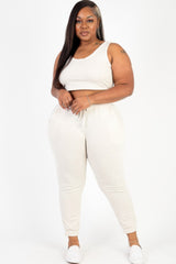 Plus Size French Terry Cropped Tank Top & Joggers Set | Mixtshop LLC