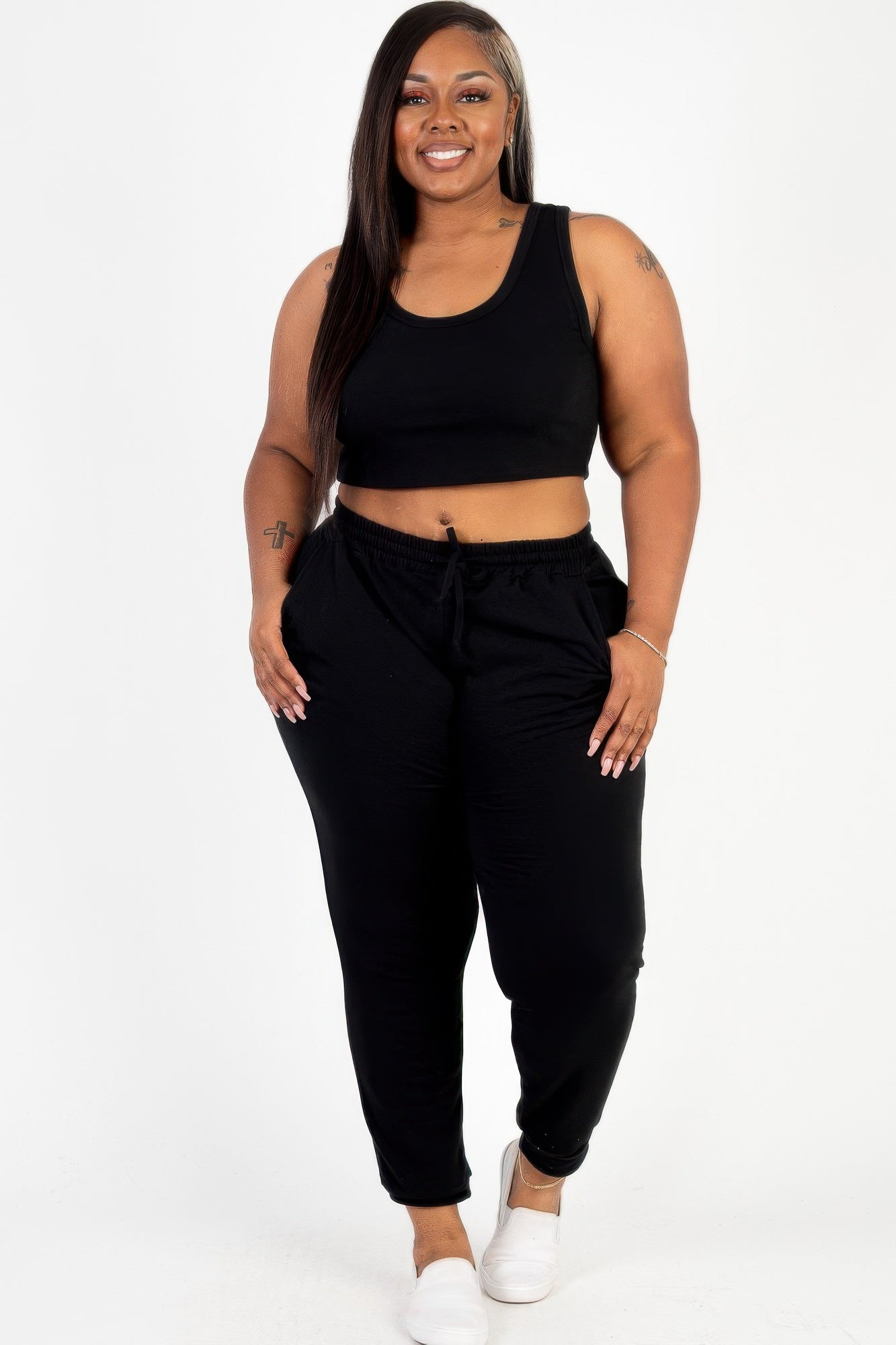 Plus Size French Terry Cropped Tank Top & Joggers Set | Mixtshop LLC