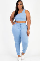 Plus Size French Terry Cropped Tank Top & Joggers Set | Mixtshop LLC