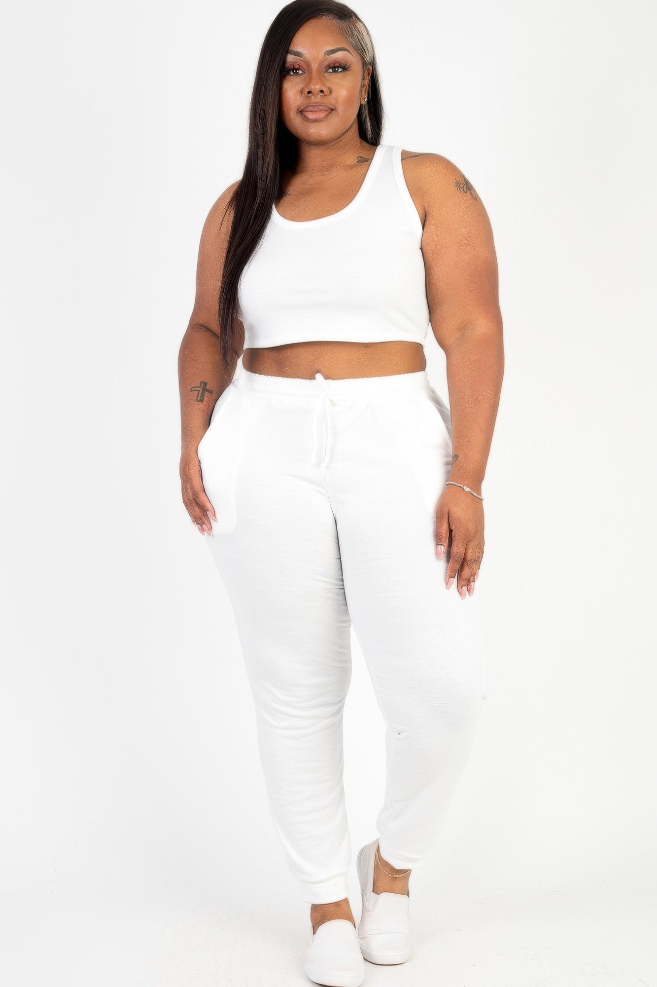 Plus Size French Terry Cropped Tank Top & Joggers Set | Mixtshop LLC
