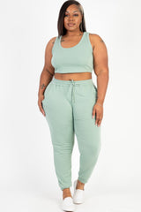 Plus Size French Terry Cropped Tank Top & Joggers Set | Mixtshop LLC