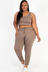 Plus Size French Terry Cropped Tank Top & Joggers Set | Mixtshop LLC