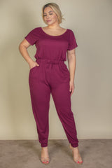 Plus Size Solid Drawstring Short Sleeve Jumpsuit | Mixtshop LLC