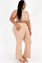Plus Size Ribbed Mock Neck Crop Tank Top& Bootcut Pants Set | Mixtshop LLC