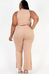 Plus Size Ribbed Mock Neck Crop Tank Top& Bootcut Pants Set | Mixtshop LLC