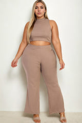 Plus Size Ribbed Mock Neck Crop Tank Top& Bootcut Pants Set | Mixtshop LLC