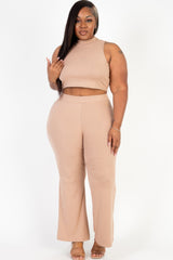 Plus Size Ribbed Mock Neck Crop Tank Top& Bootcut Pants Set | Mixtshop LLC