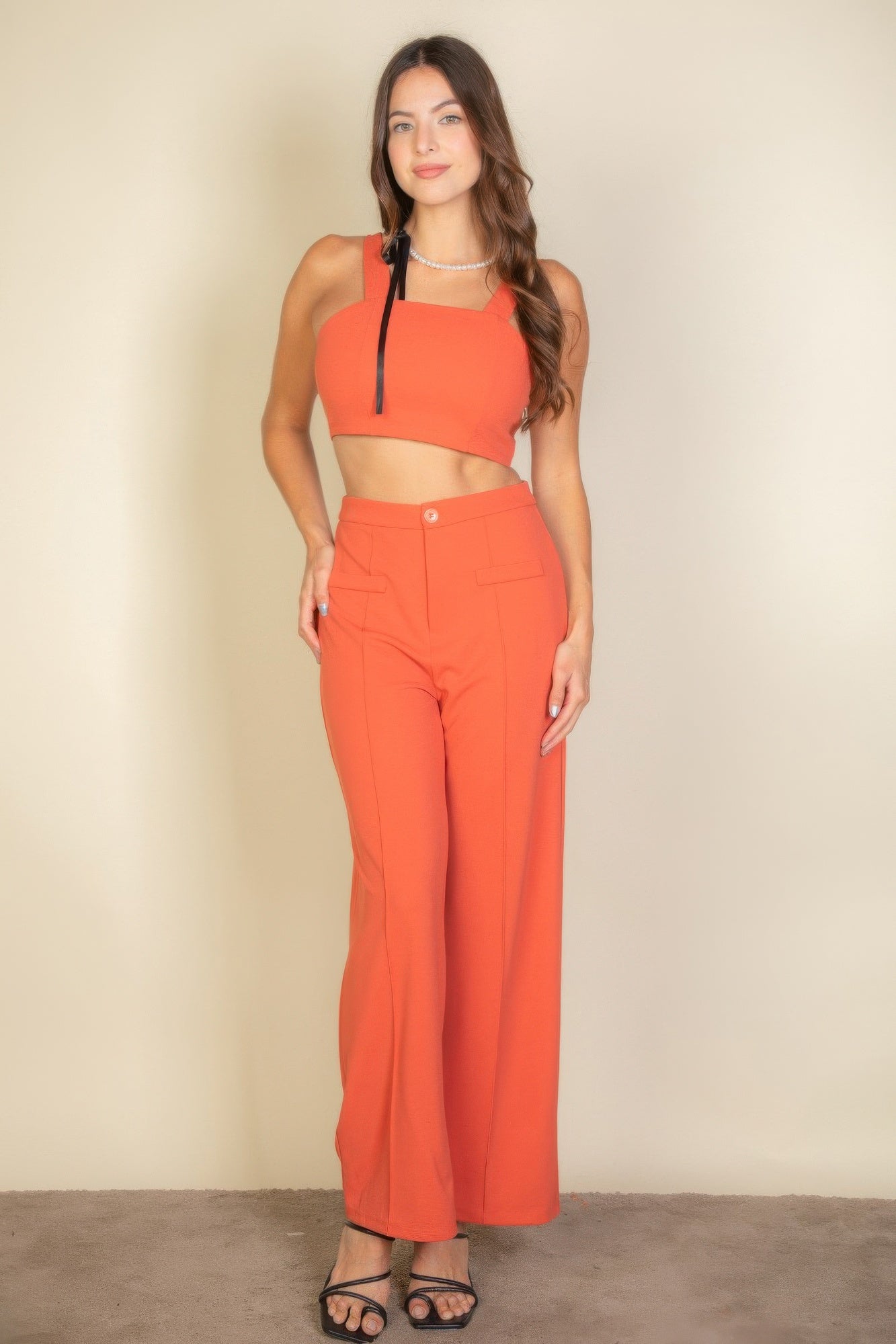 Solid Tank Top & Wide Leg Pants | Mixtshop LLC