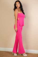 Ribbed Side Slit Bandeau Top & Flare Pants Set | Mixtshop LLC