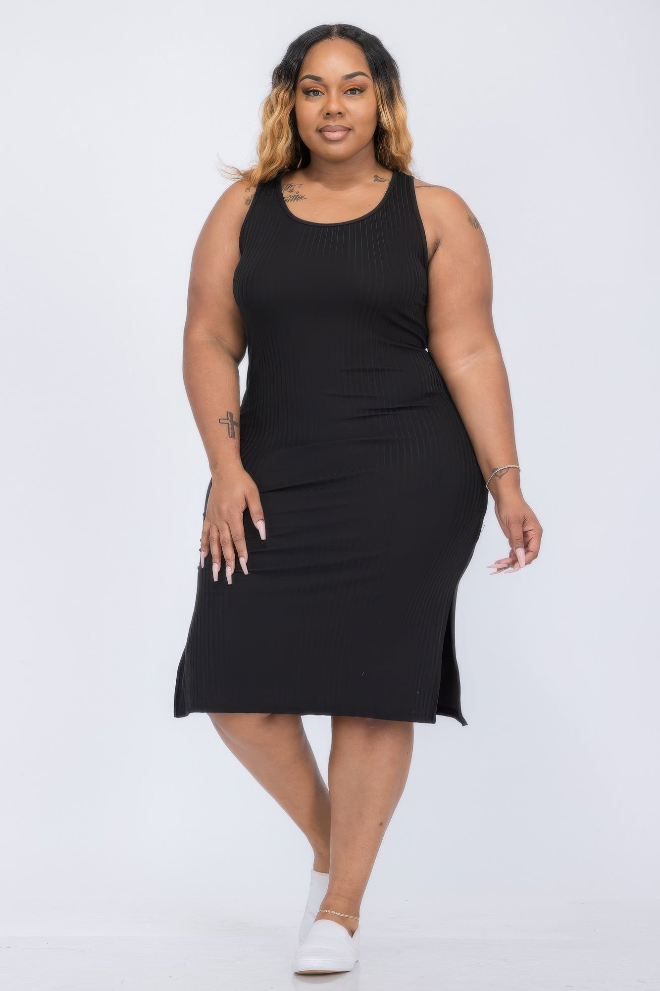 Plus Size Ribbed Side Slit Tank Midi Dress | Mixtshop LLC