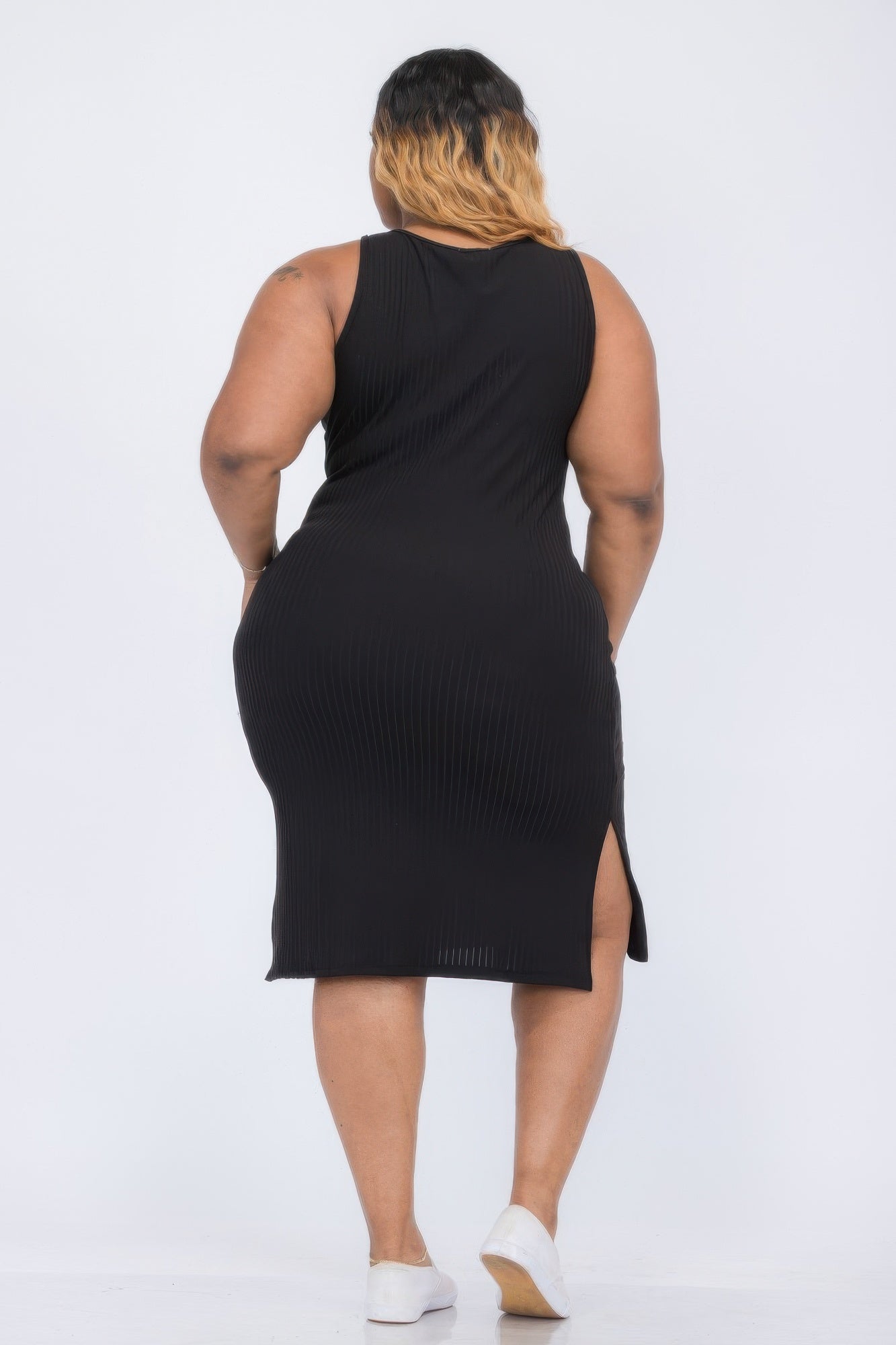 Plus Size Ribbed Side Slit Tank Midi Dress | Mixtshop LLC